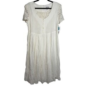 VTG NWT Cottagecore Prairie Fairy Angel Boho Sz 16 White Midi Dress Lace Trimmed